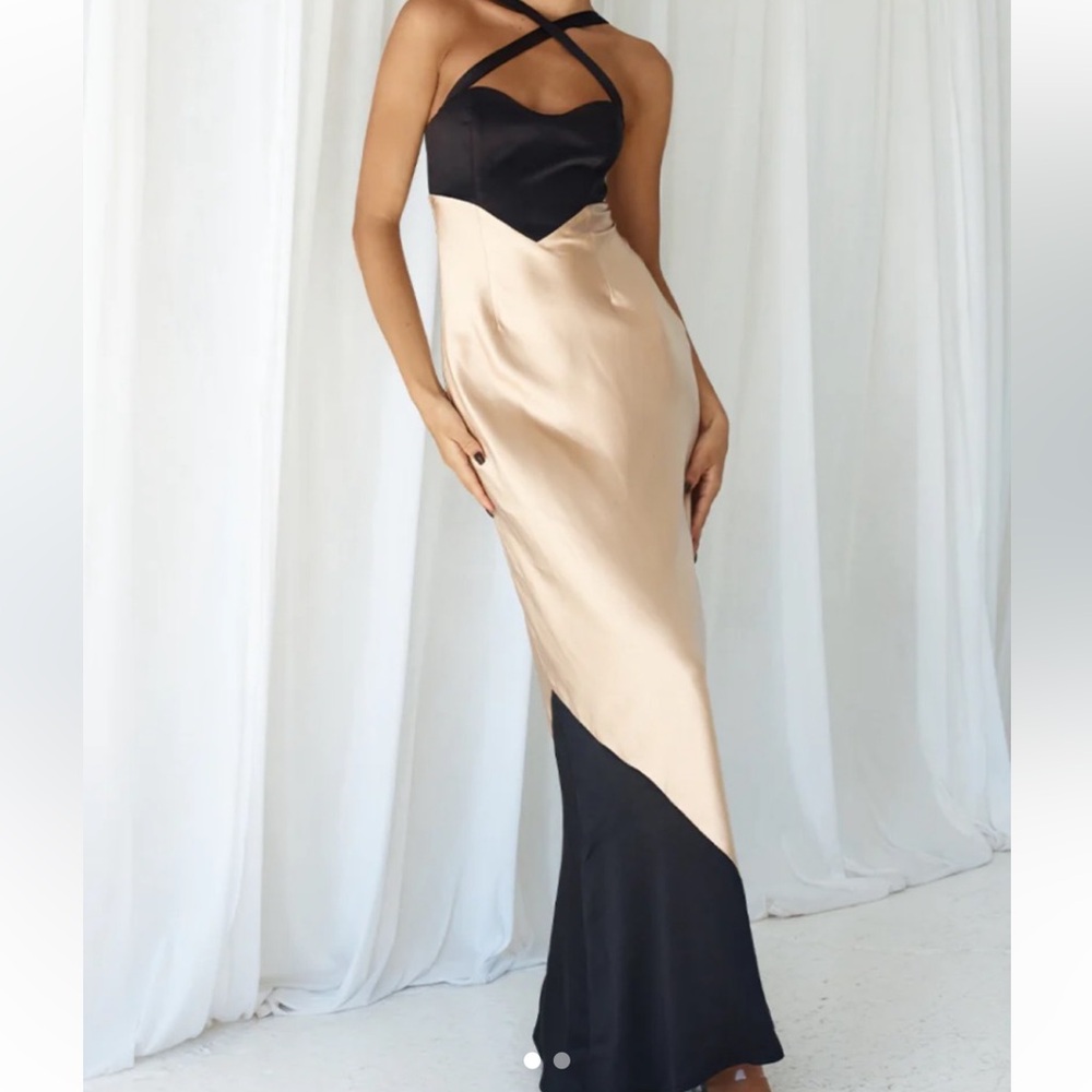 Two-Tone Satin Dress in Champagne and Black